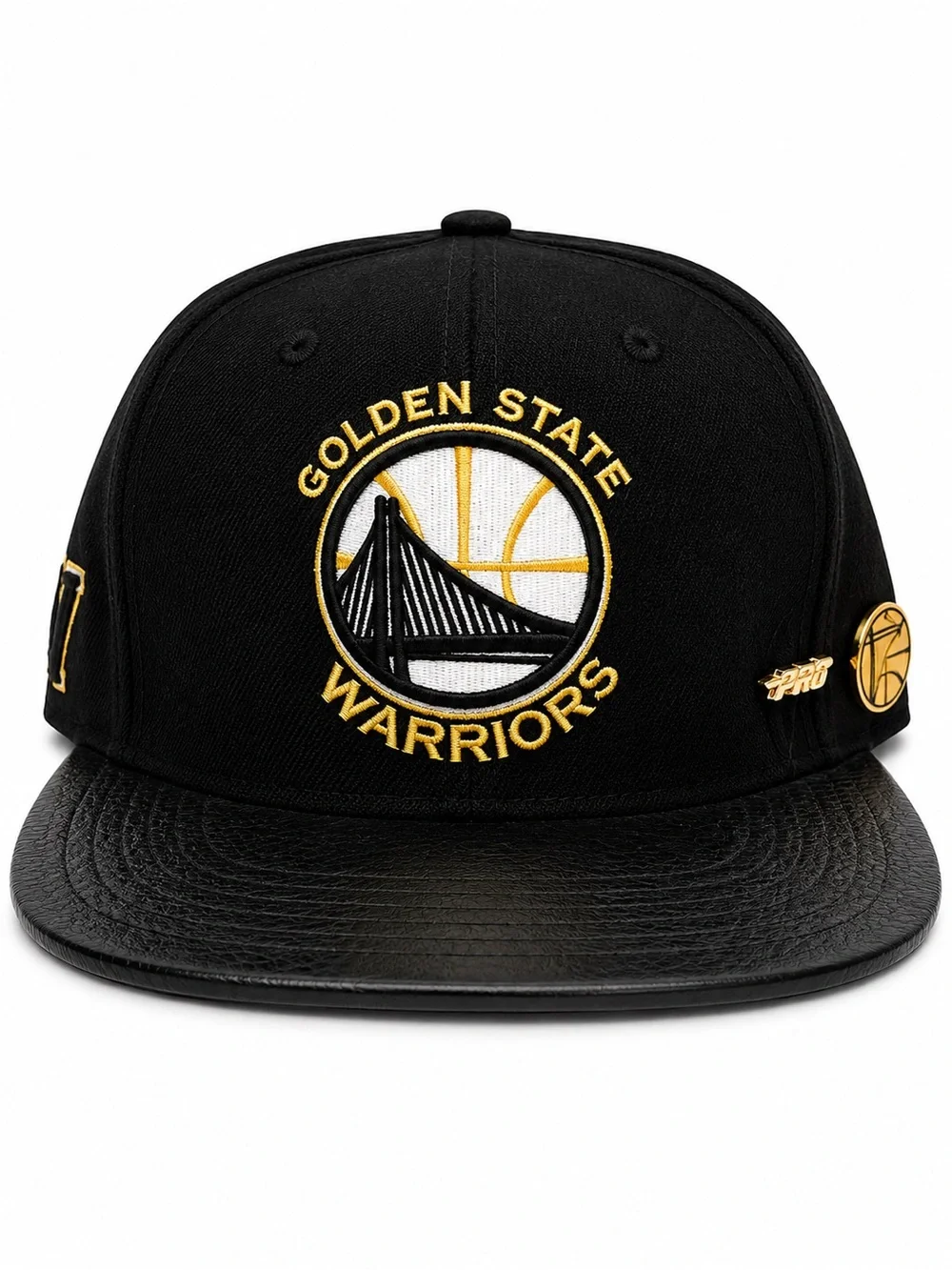 Golden State Warriors Black & Gold SnapBack Hat—Faux Leather Brim—Pre-Owned